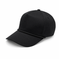 5 Panel Unstructured W/Rope front Snapback Plain cap #506R in BLACK - Style 5PCR-UNS | Burzip