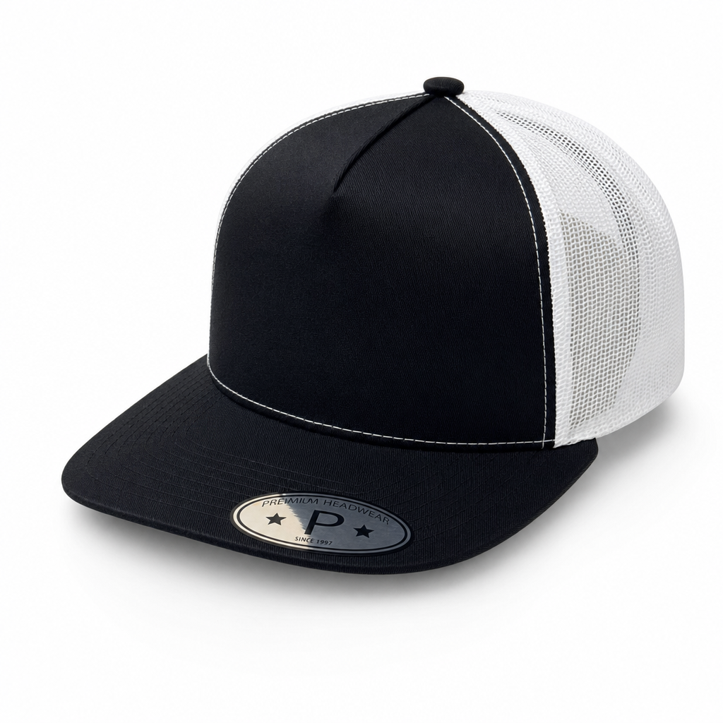 5 Panel High Profile Flat Bill Mesh Trucker Cap #5PFM