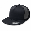 Black 6 Panel High Profile Flat Bill Mesh Trucker Cap