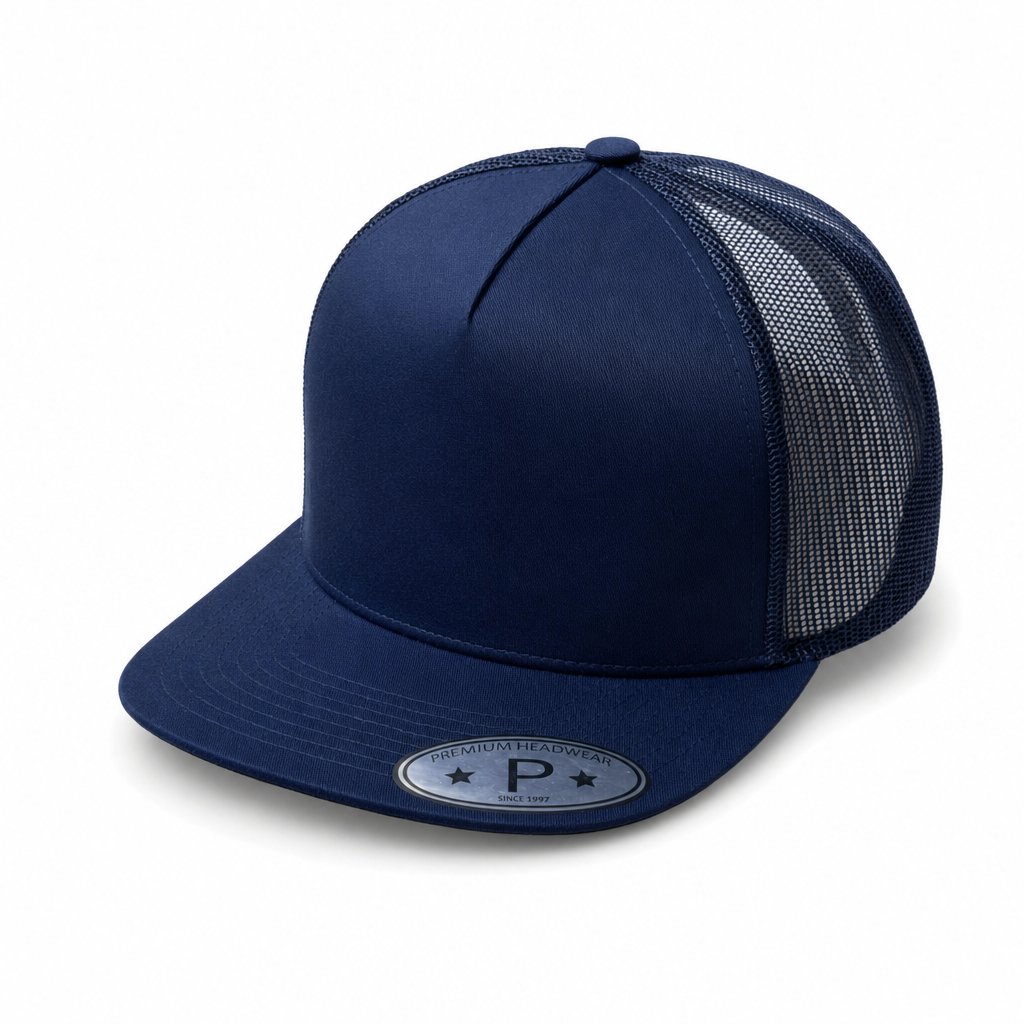 5 Panel High Profile Flat Bill Mesh Trucker Cap #5PFM