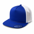 Royal and White 6 Panel High Profile Flat Bill Mesh Trucker Cap