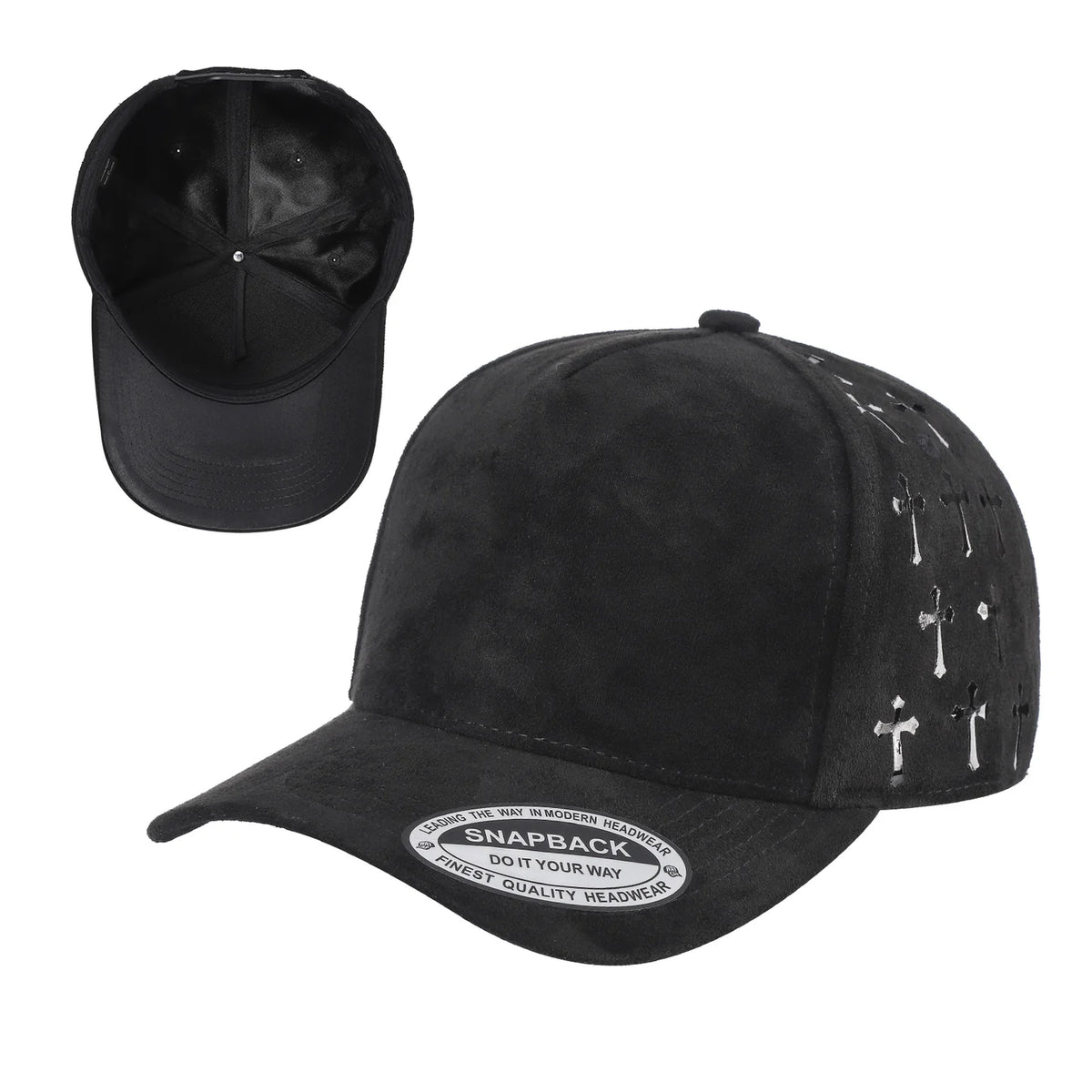 5Panel Suede Fabric Cap with Satin Gilding 5sstg - BLK/BLK/BLK - Burzip Wholesale