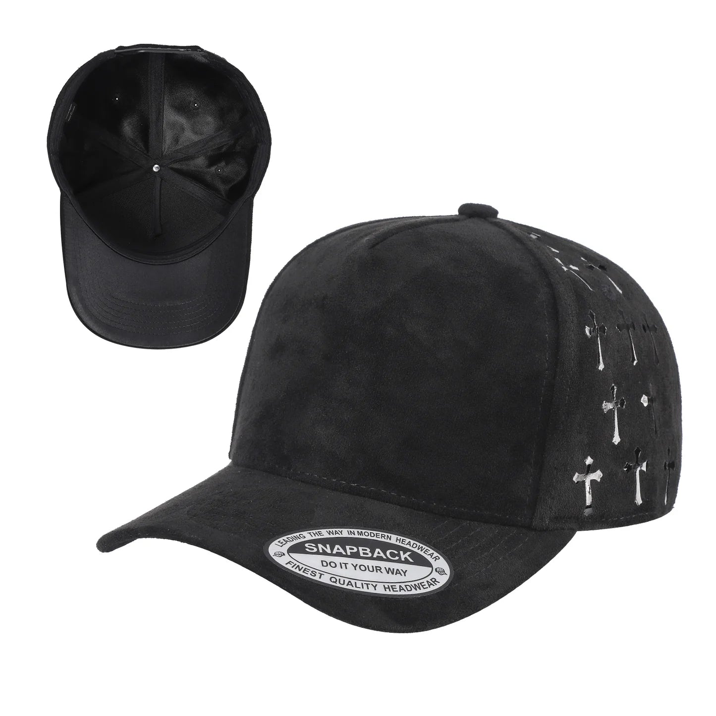 5Panel Suede Fabric Cap with Satin Gilding 5sstg - BLK/BLK/L.GREY - Burzip Wholesale
