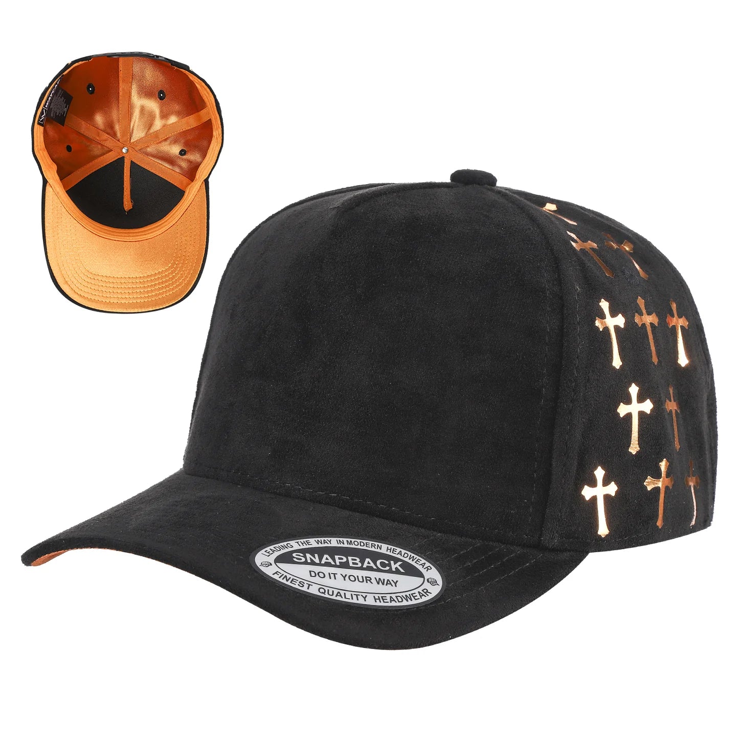 5Panel Suede Fabric Cap with Satin Gilding 5sstg - BLK/BLK/GILDING - Burzip Wholesale