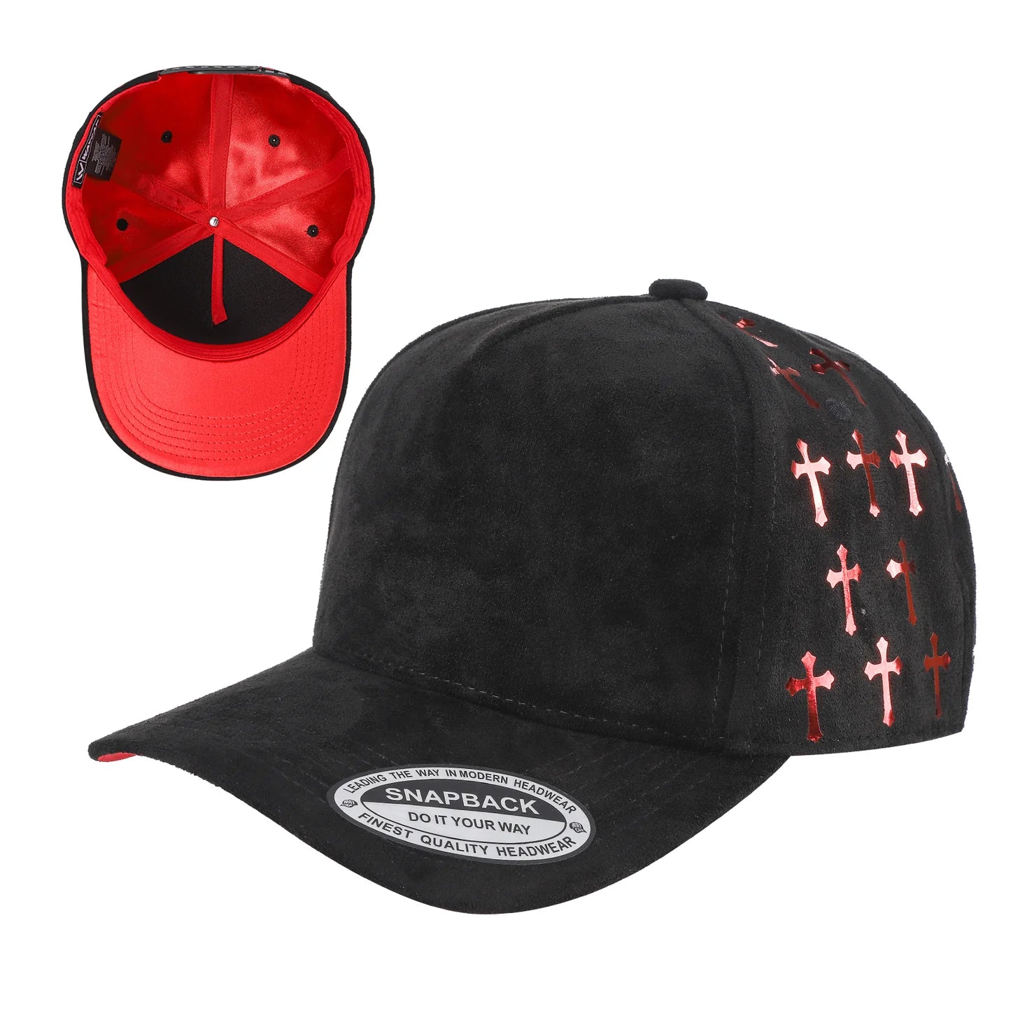 5Panel Suede Fabric Cap with Satin Gilding 5sstg - BLK/RED/RED - Burzip Wholesale