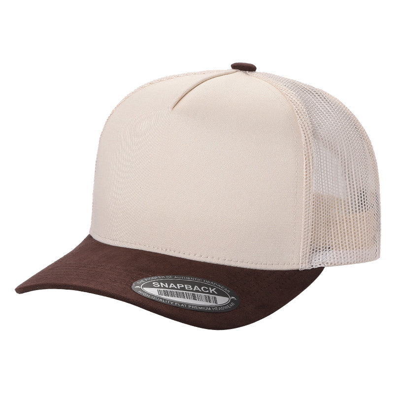 5panel Twillcrown Mesh Back Suede Bill Blank Caps Tcms - TAN/WINE - Burzip Wholesale