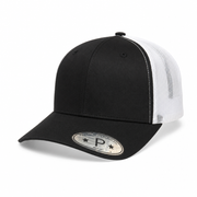 6 Panel Trucker mesh back Snapback Plain Cap #606M in BLACK-WHITE - Style 6PCM | Burzip