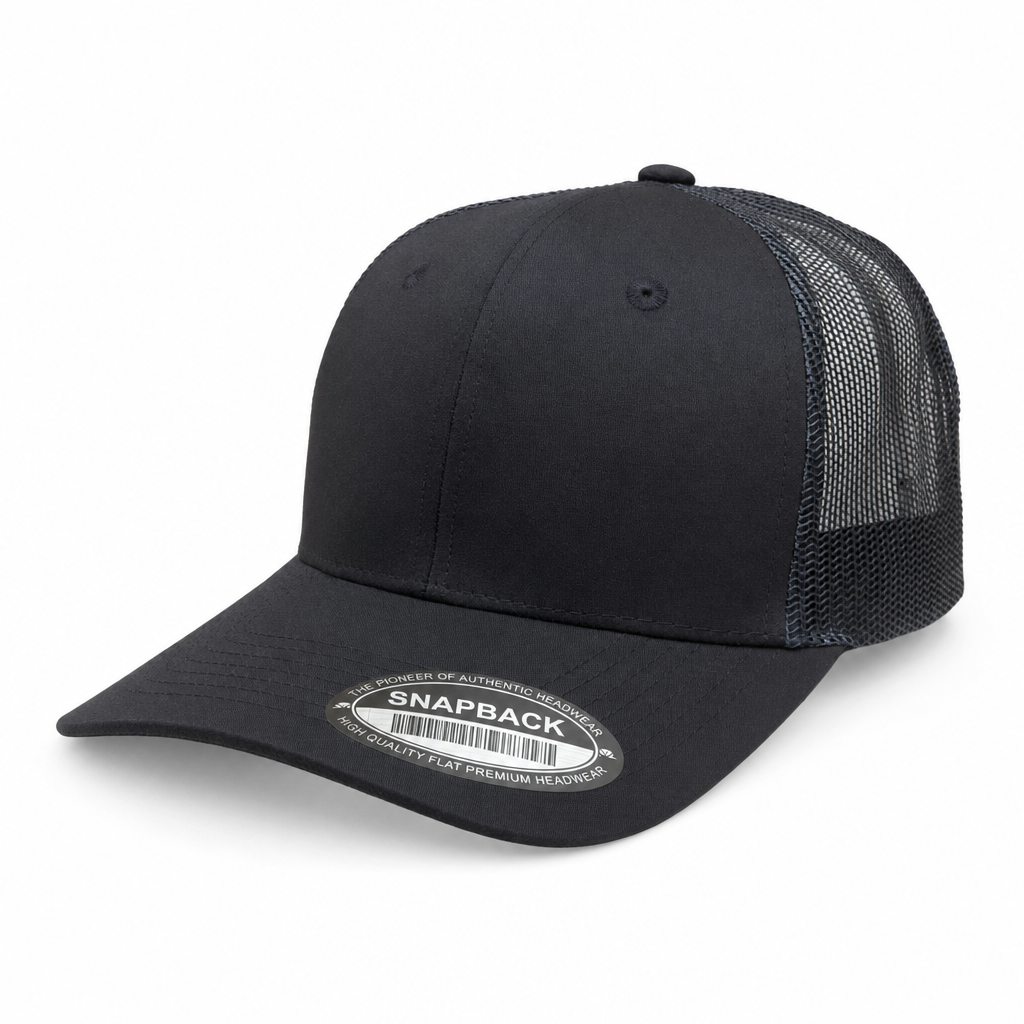 6 Panel Trucker mesh back Snapback Plain Cap #606M in NAVY - Style 6PCM | Burzip