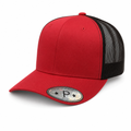 6 Panel Trucker mesh back Snapback Plain Cap #606M in RED-BLACK - Style 6PCM | Burzip