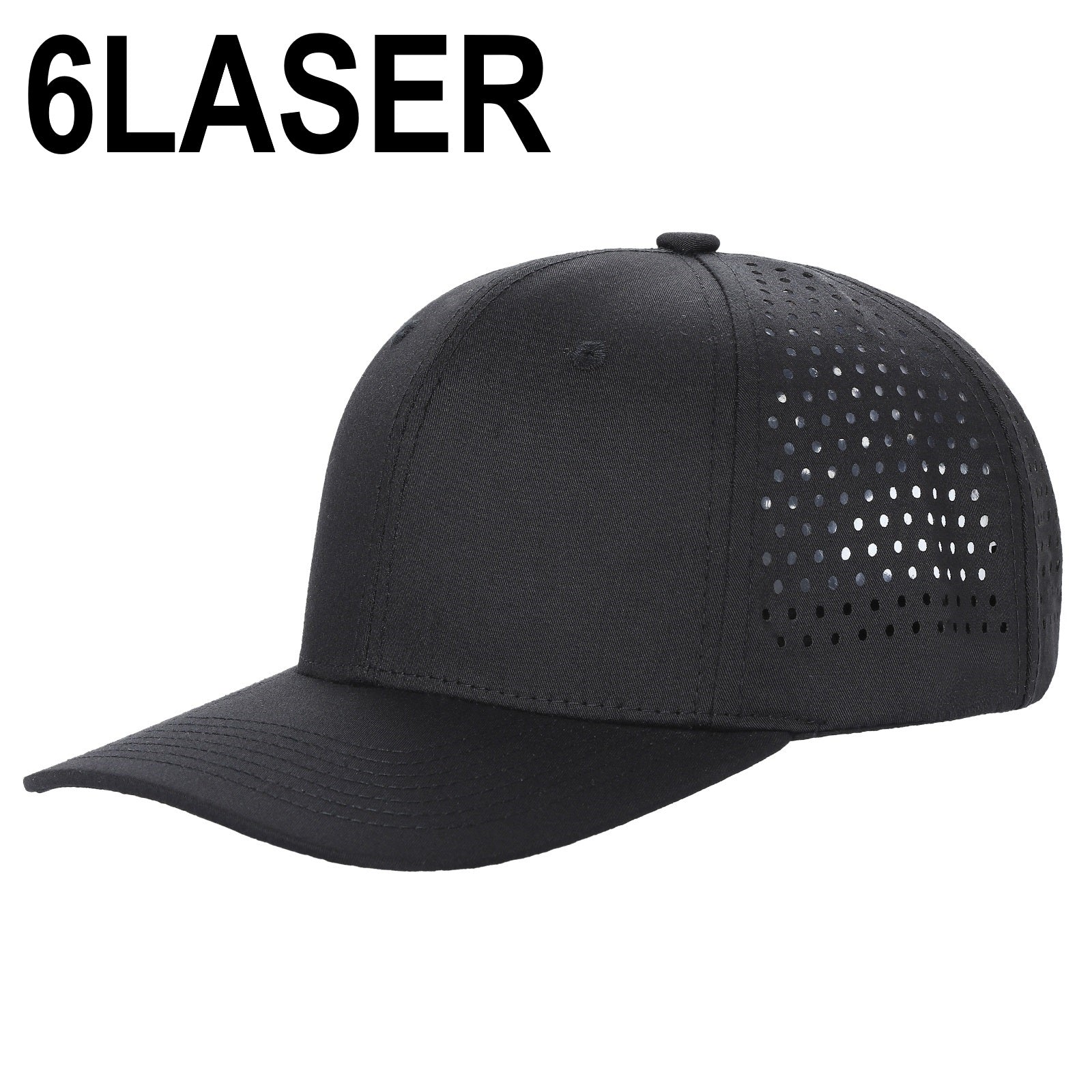 6panel Laser Performance Cap Adjustable Snap Back Hat 6laser - BLK - Burzip Wholesale