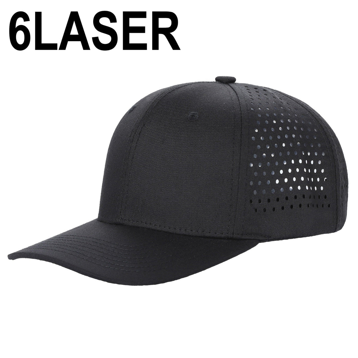 6panel Laser Performance Cap Adjustable Snap Back Hat 6laser - BLK - Burzip Wholesale