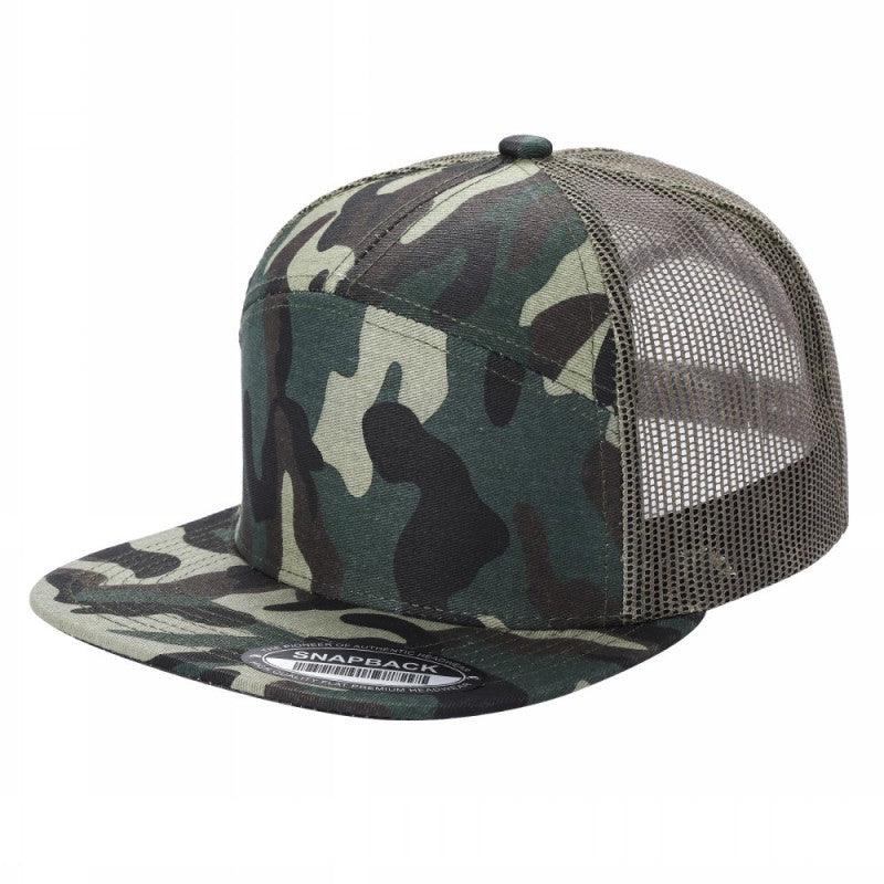 7panel Flatbill Trucker Mesh Snapback Blank Hats 7ftm - 2-D.green/wht - Burzip Wholesale
