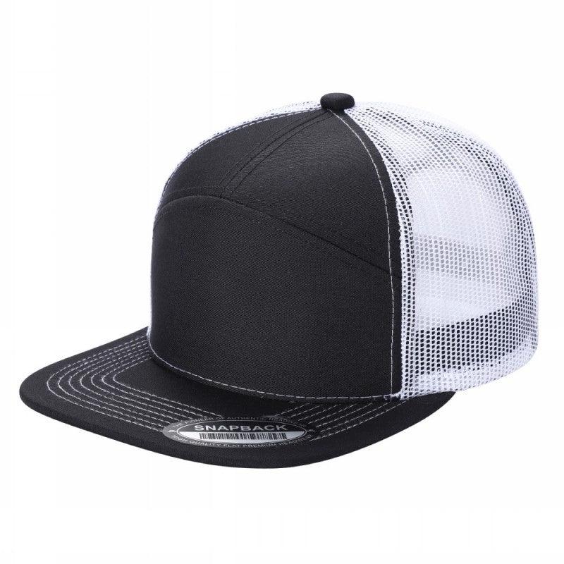 7panel Flatbill Trucker Mesh Snapback Blank Hats 7ftm - 2-Olive/blk - Burzip Wholesale
