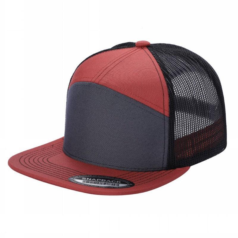 7panel Flatbill Trucker Mesh Snapback Blank Hats 7ftm - 3 - Red/blk/blk - Burzip Wholesale