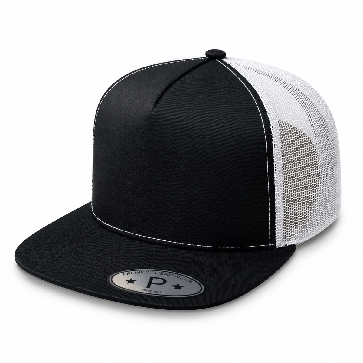 5 Panel High Profile Flat Bill Mesh Trucker Cap #5PFM