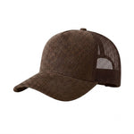 Brown Corduroy Mesh 5 Panel Trucker Cap with adjustable strap