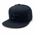 6 Panel Flatbill w/Star Embroidery Snapback Cap #E16001 in BLACK-BLACK - Style E16001 | Burzip