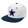 6 Panel Flatbill w/Star Embroidery Snapback Cap #E16001 in WHITE-NAVY-NAVY - Style E16001 | Burzip
