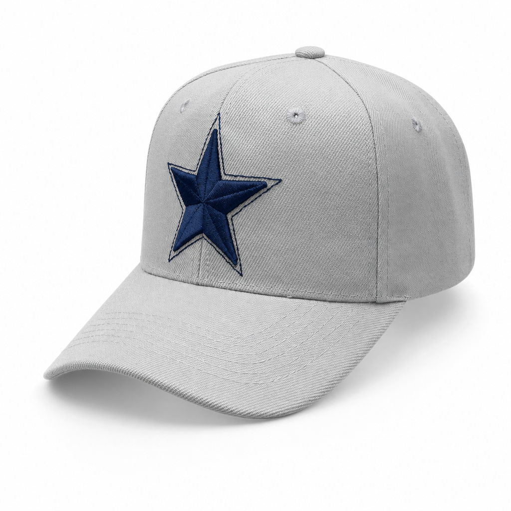 6 Panel 100% Polyester Embroidered Velcro Ball Cap #E6001 Star in GREY-NAVY - Style E6001 | Burzip