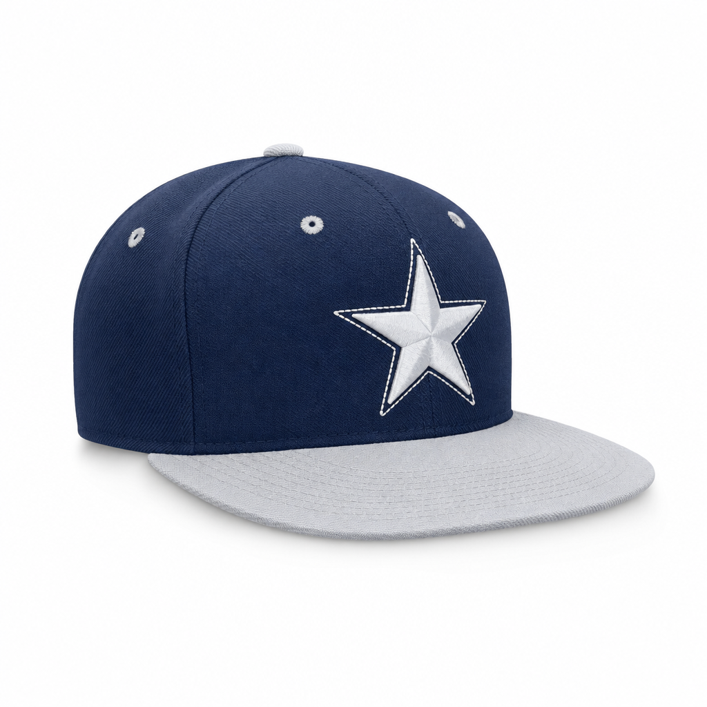 6 Panel 100% Polyester Embroidered Velcro Ball Cap #E6001 Star in NAVY-GREY-WHITE - Style E6001 | Burzip