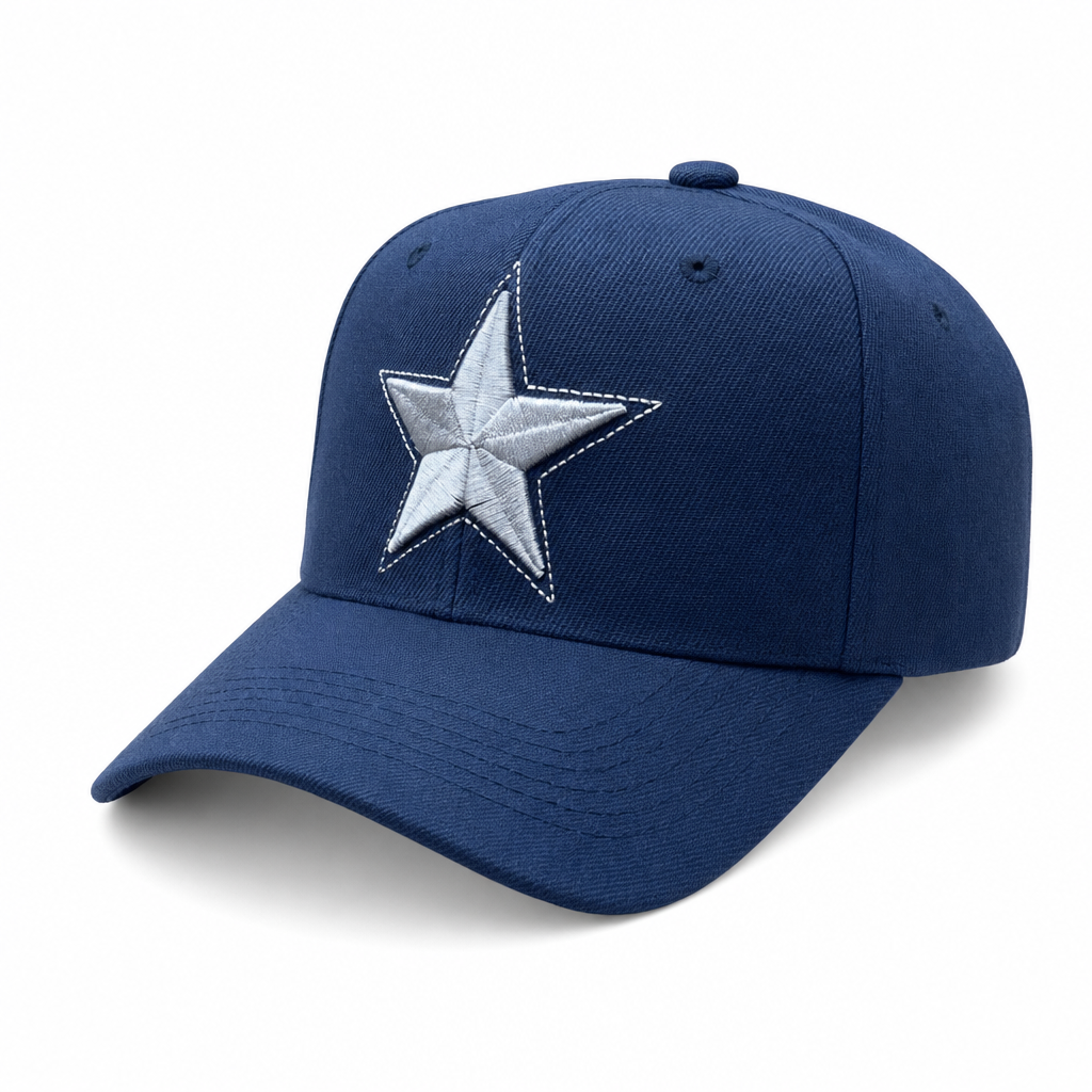 6 Panel 100% Polyester Embroidered Velcro Ball Cap #E6001 Star in NAVY-GREY - Style E6001 | Burzip