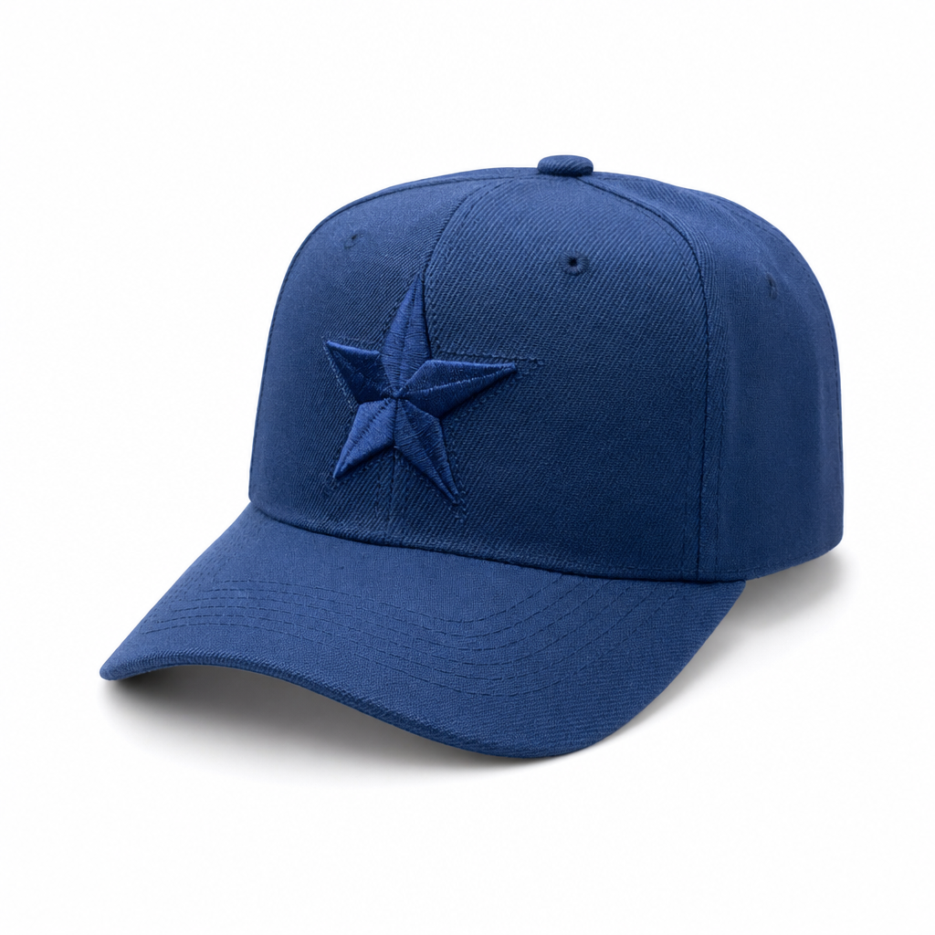 6 Panel 100% Polyester Embroidered Velcro Ball Cap #E6001 Star in NAVY-NAVY - Style E6001 | Burzip