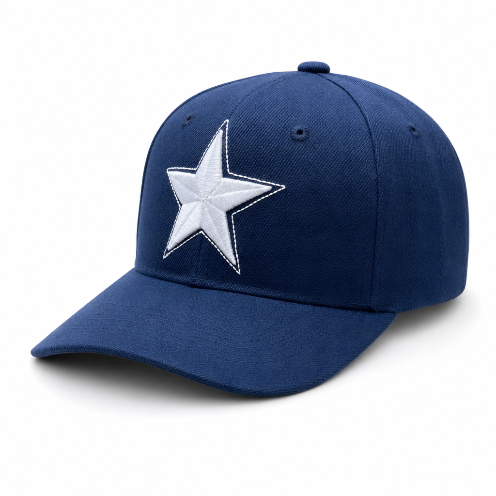 6 Panel 100% Polyester Embroidered Velcro Ball Cap #E6001 Star in NAVY-WHITE - Style E6001 | Burzip