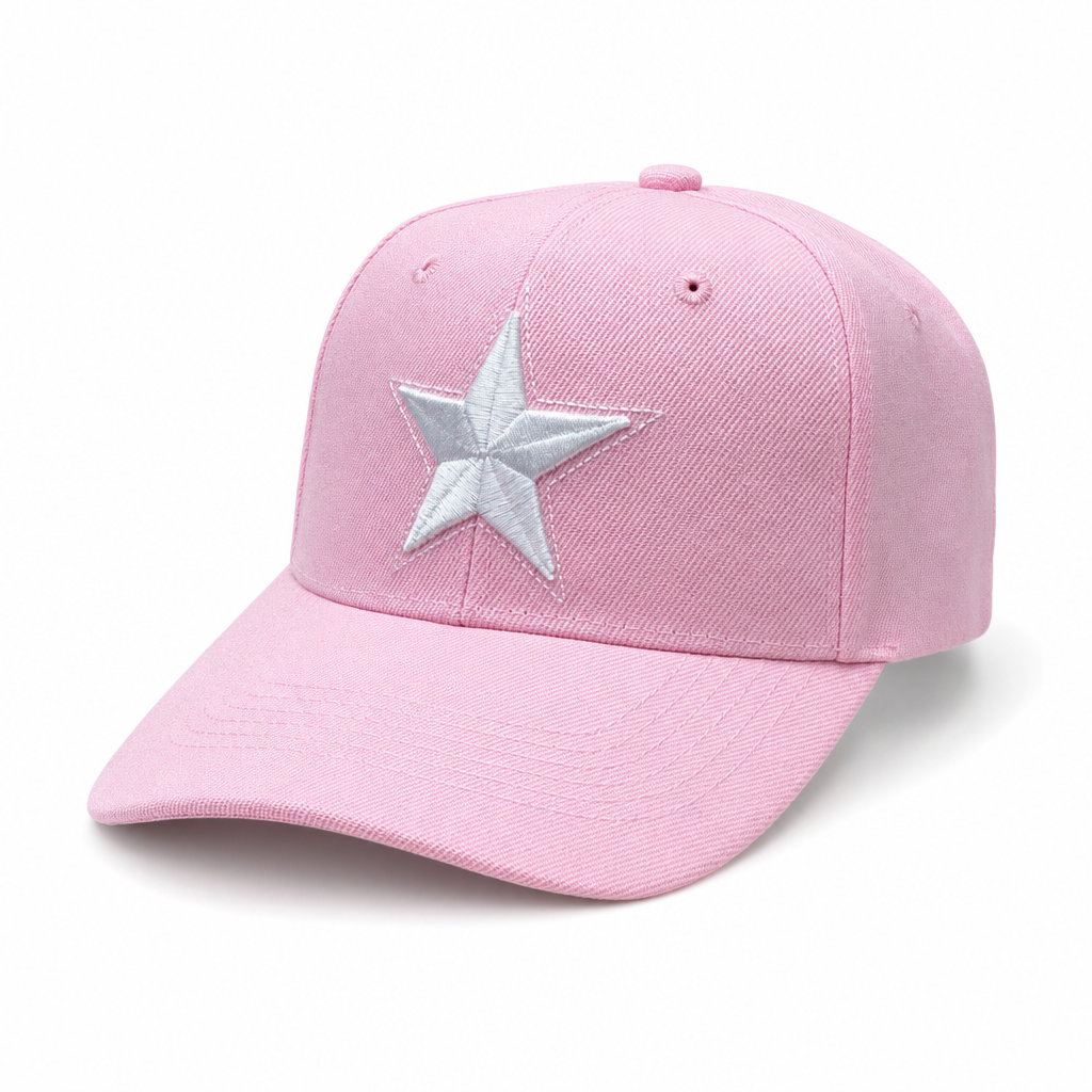 6 Panel 100% Polyester Embroidered Velcro Ball Cap #E6001 Star in PING-WHITE - Style E6001 | Burzip