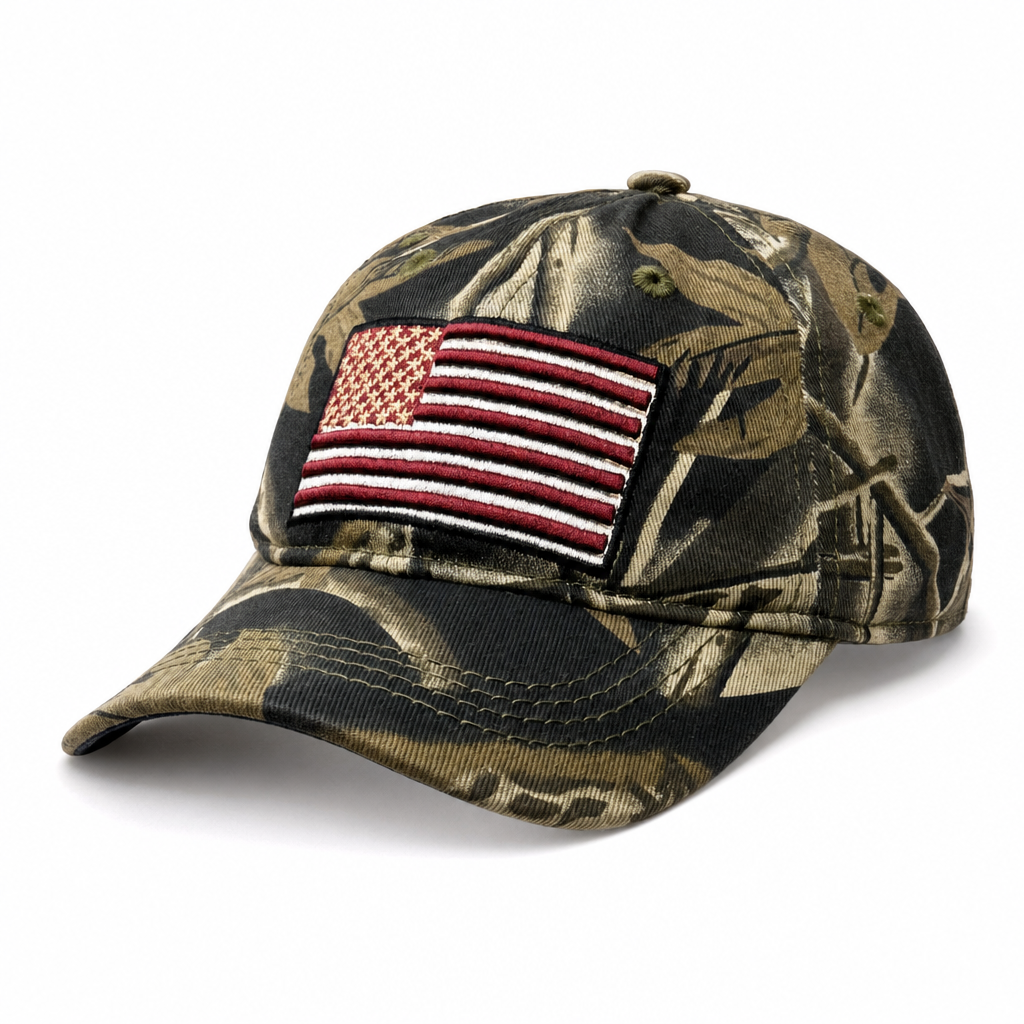 6 Panel Embroidered Velcro Baceball Junior Cap E6006JR US Flag in LEEFCAMO - Style E6006JR | Burzip