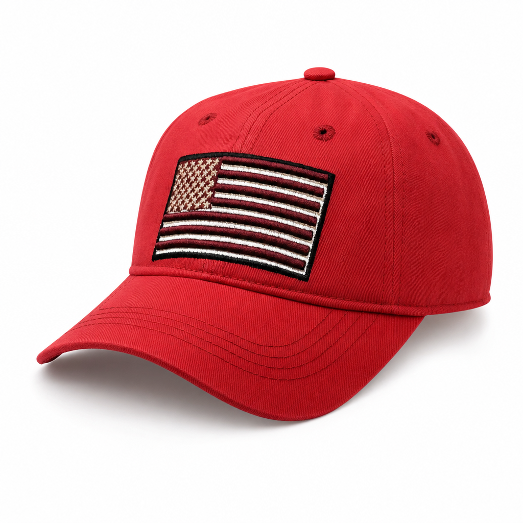 6 Panel Embroidered Velcro Baceball Junior Cap E6006JR US Flag in RED - Style E6006JR | Burzip