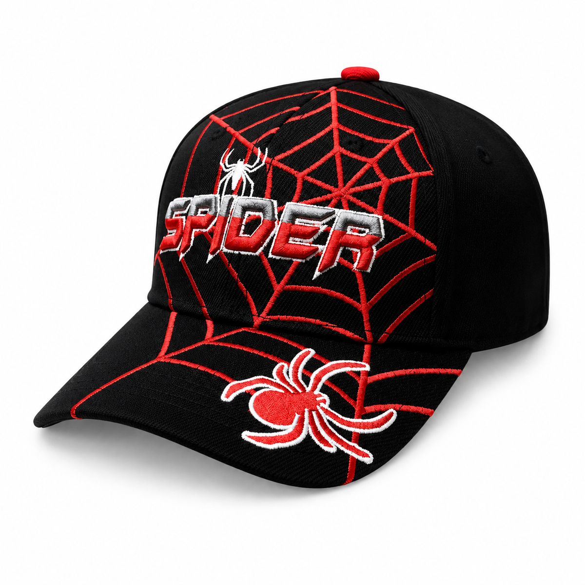6 Panel Embroidered Velcro Baseball Junior Cap E6008JR Spider in BLACK - Style E6008JR | Burzip