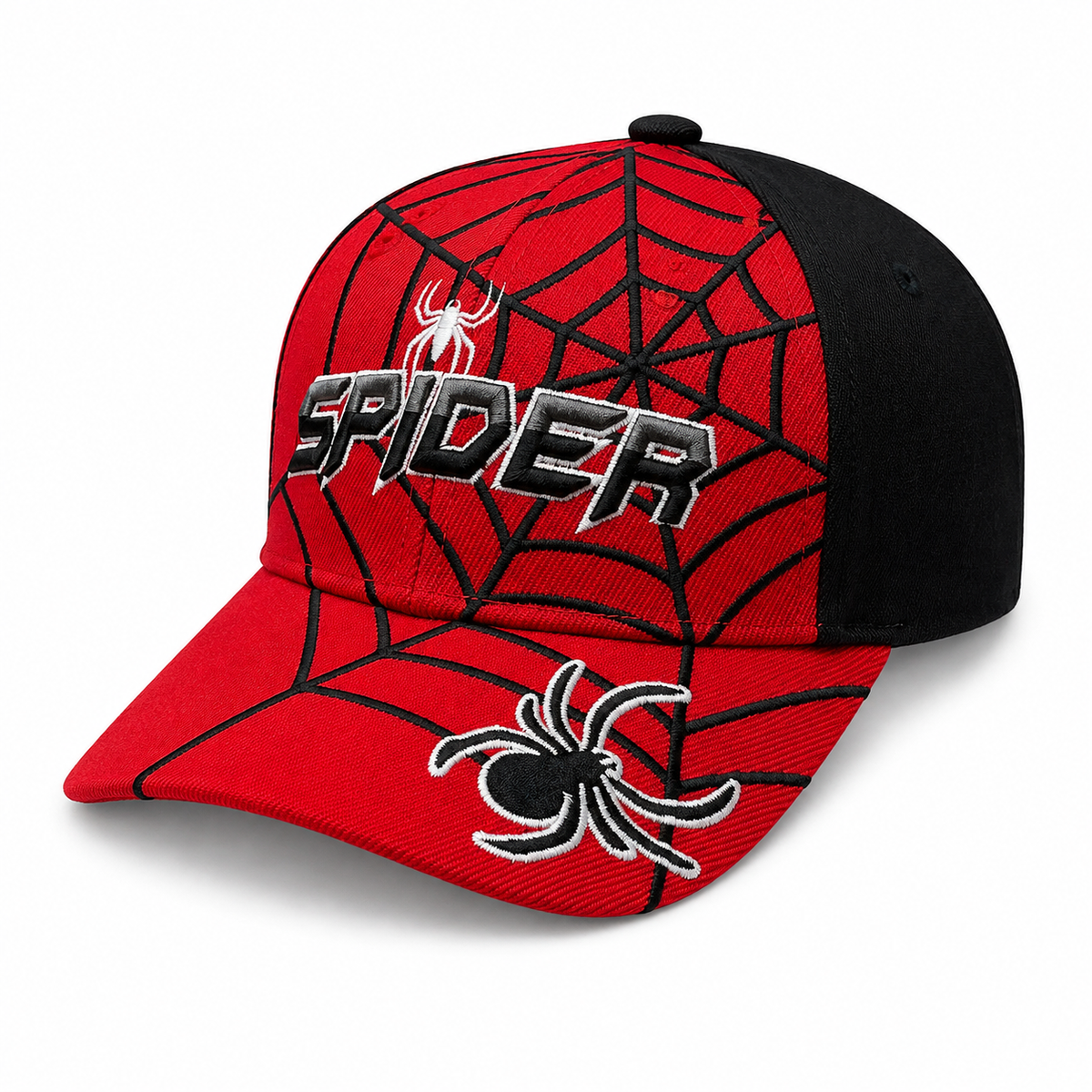 6 Panel Embroidered Velcro Baseball Junior Cap E6008JR Spider in RED-BLACK - Style E6008JR | Burzip