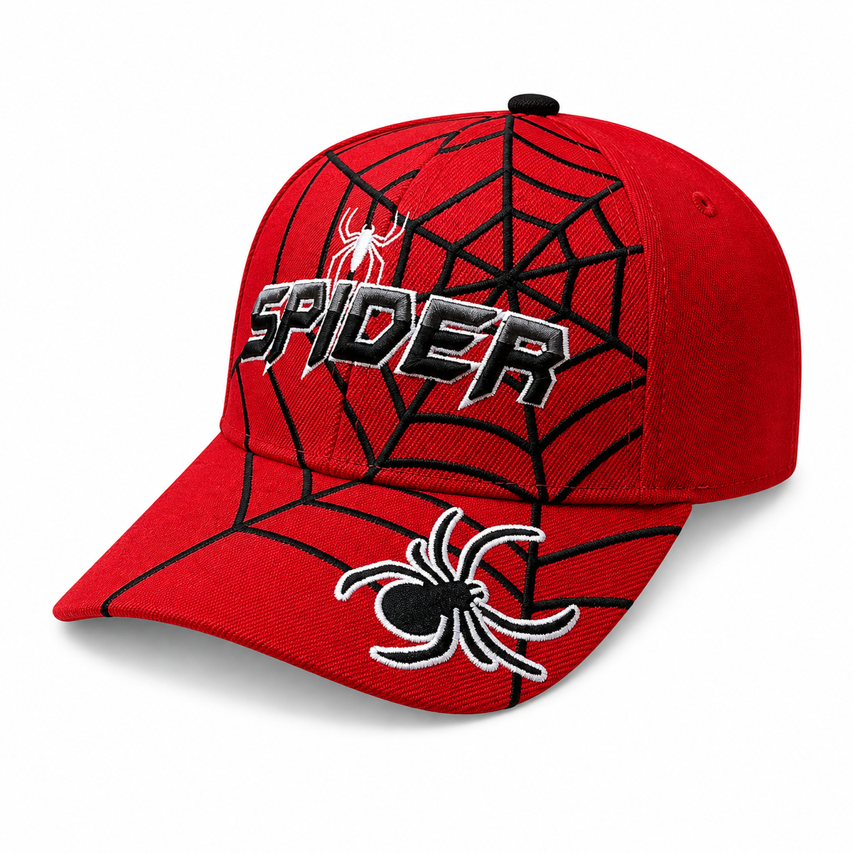6 Panel Embroidered Velcro Baseball Junior Cap E6008JR Spider in RED - Style E6008JR | Burzip