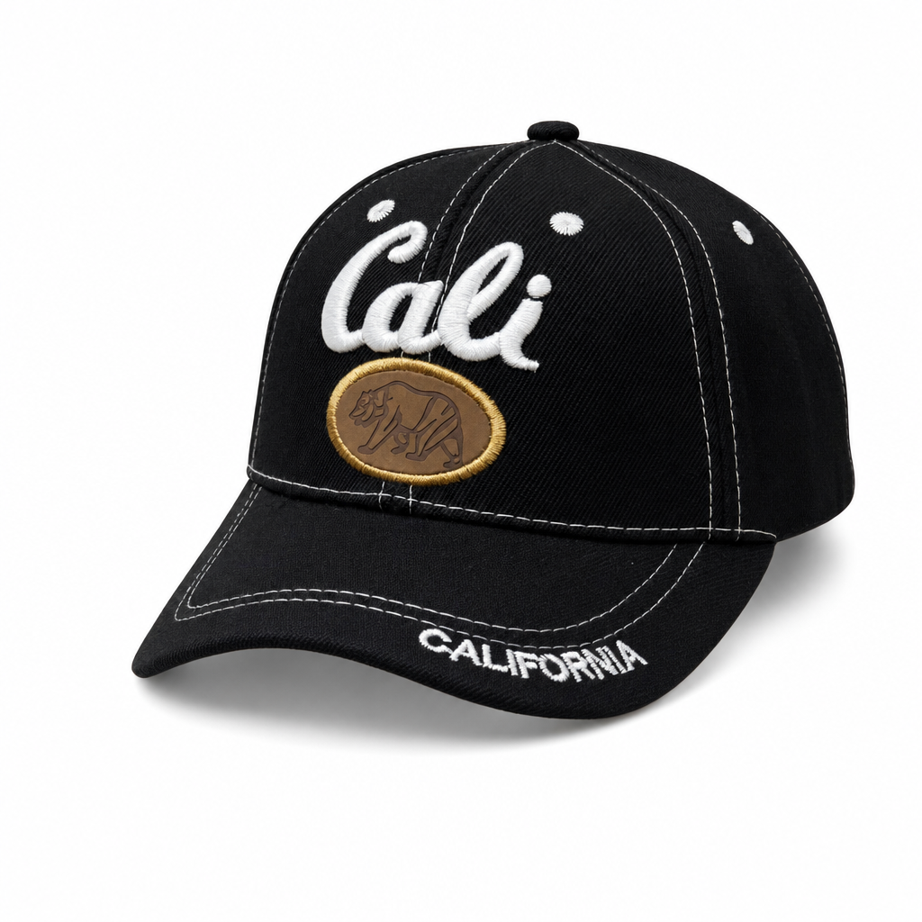 6 Panel Embroidered Velcro Baseball Junior Cap E6009JR Cali in BLACK - Style E6009JR | Burzip