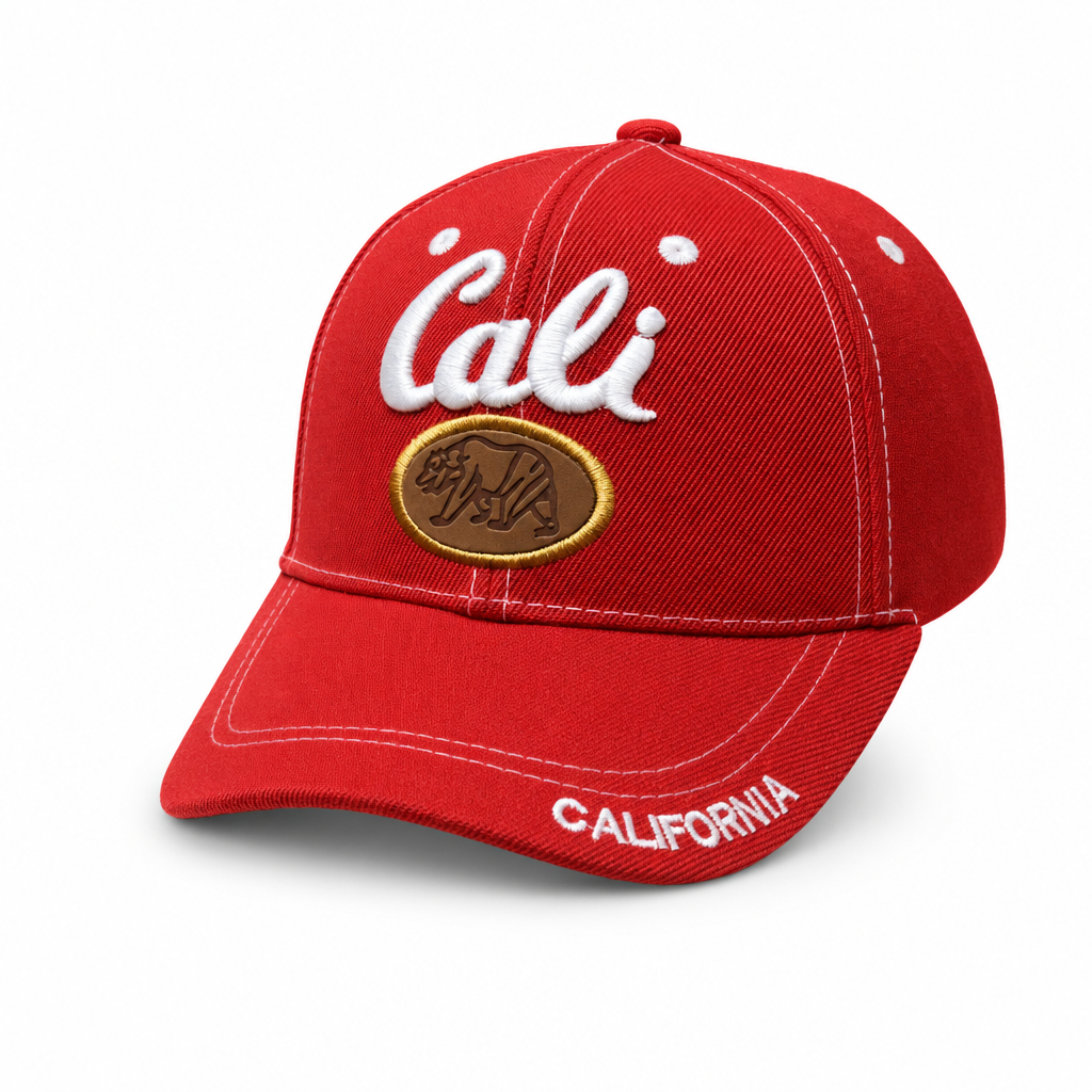 6 Panel Embroidered Velcro Baseball Junior Cap E6009JR Cali in RED - Style E6009JR | Burzip