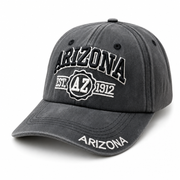 6 Panel Patch Embroidered Dad Hat (Pigment Washed) Buckle Adjustable Cap #EDW6004 City Name in ARIZONA-BLACK-BLACK - Style EDW6004 | Burzip