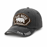 6 Panel Patch Embroidered Washed Dad Hat Buckle Adjustable Cap #EDW6005 Cali Bear in SANDIEGO-BLACK - Style EDW6005 | Burzip