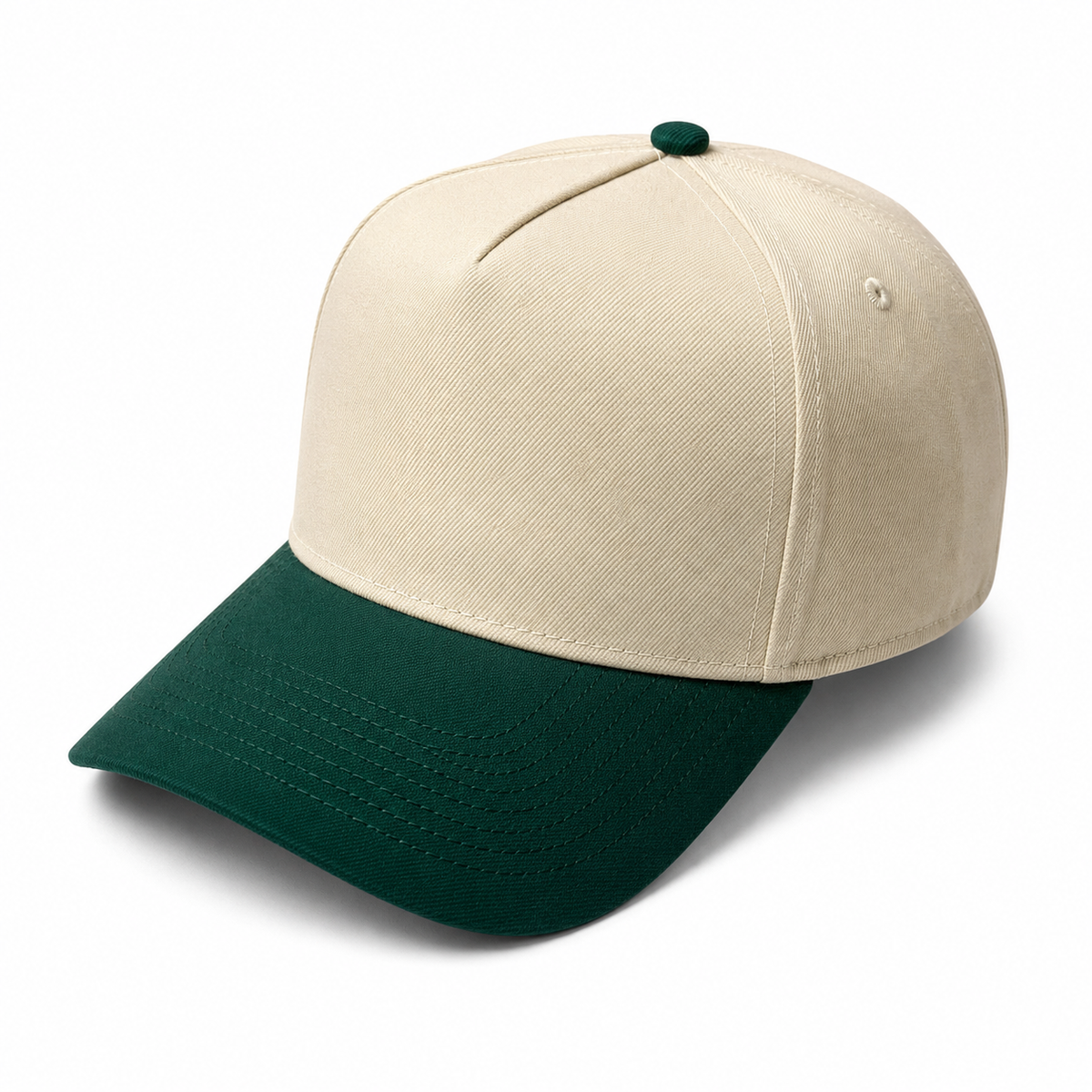 Cream / Dark Green Academyfits H2020 5 panel curved bill premium plain adjustable snapback cap