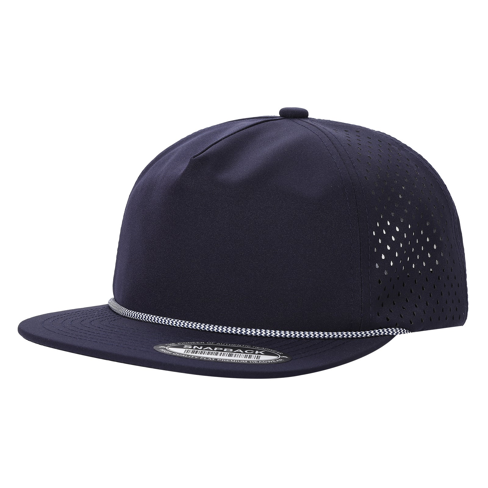 5panel Unstructured Crown W/ Laser Back W/ Rope Flatbill Water Proof Fabric 5wpr - Blk - Burzip Wholesale