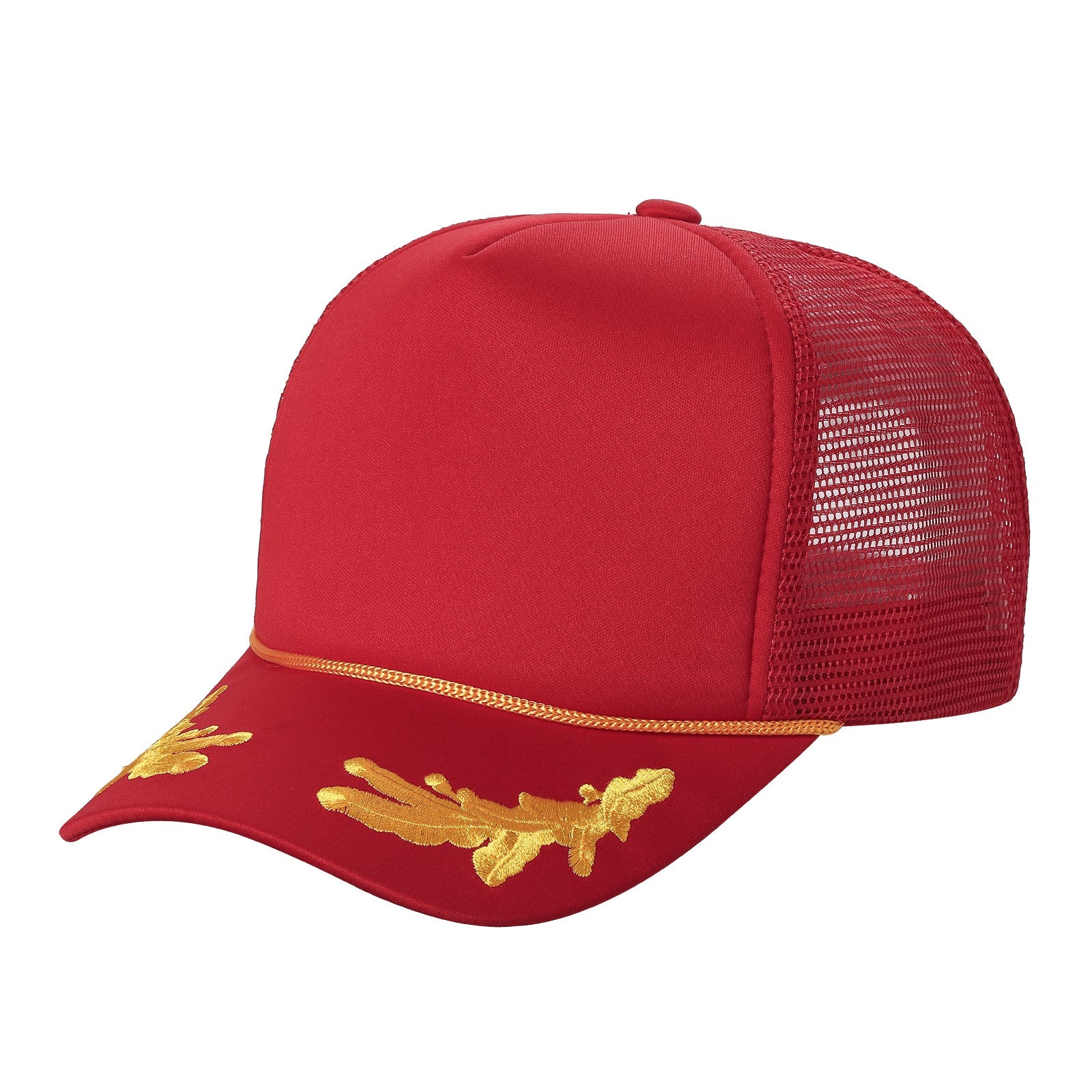 Sponge Foam-DZ-Trucker mesh 5Panel with Captain Embroidery on Bill (WHOLESALE) - CAPTAIN-RED - Burzip Wholesale