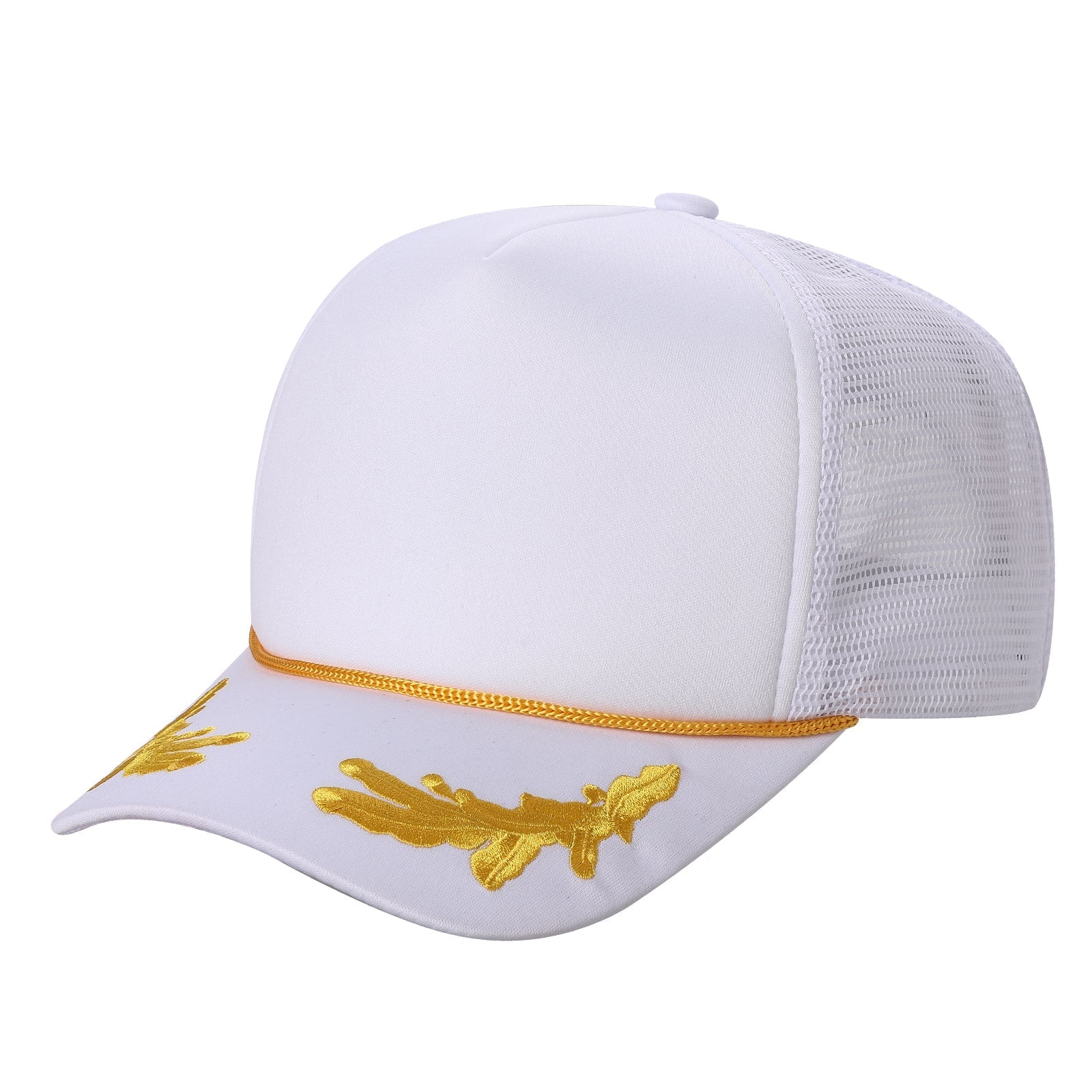 Sponge Foam-DZ-Trucker mesh 5Panel with Captain Embroidery on Bill (WHOLESALE) - CAPTAIN-WHT - Burzip Wholesale