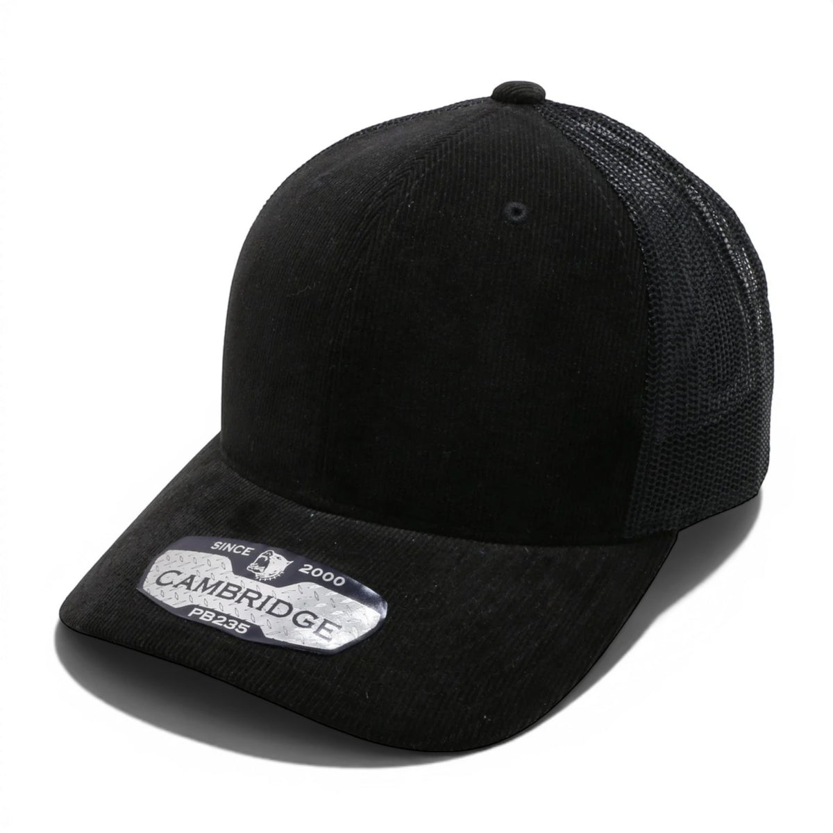 Black PB235 6 panel corduroy mesh structured adjustable snapback blank cap for embroidery