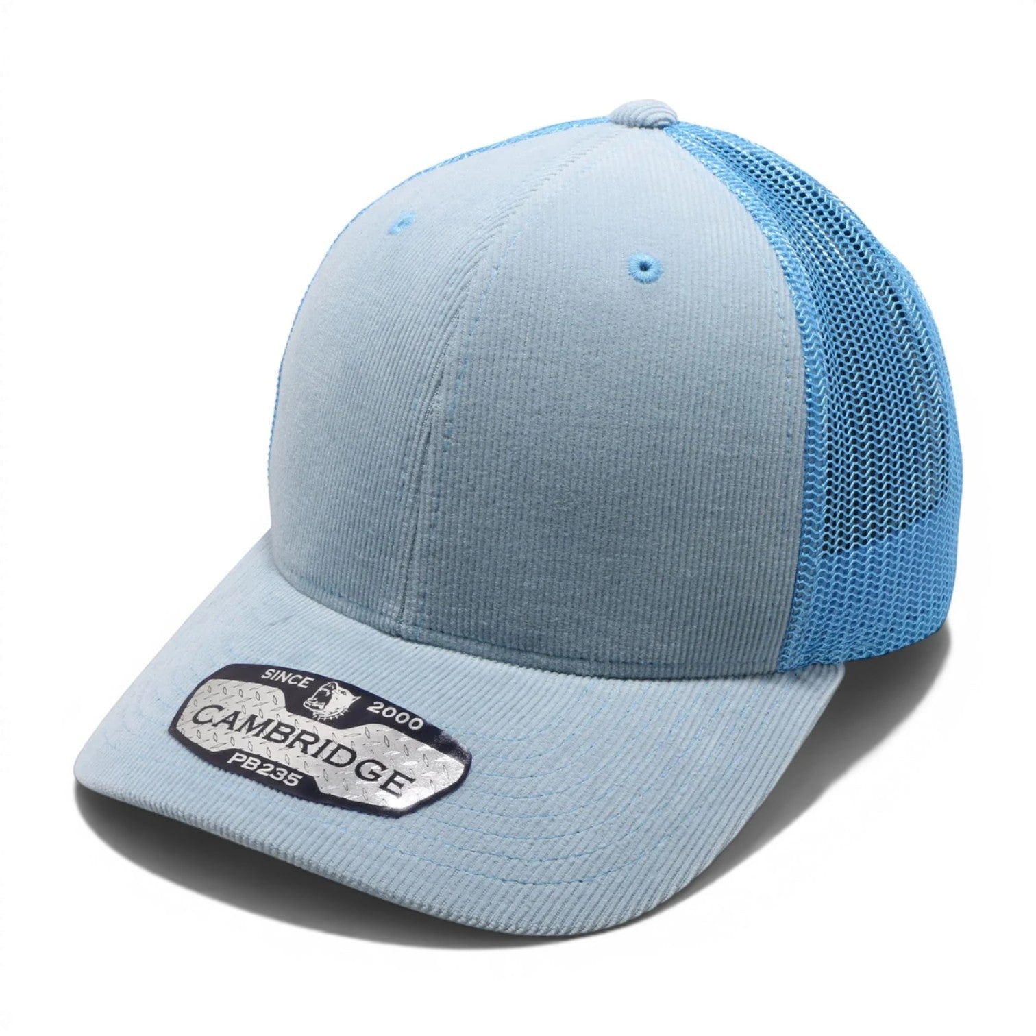 Sky Blue PB235 6 panel corduroy mesh structured adjustable snapback blank cap for embroidery