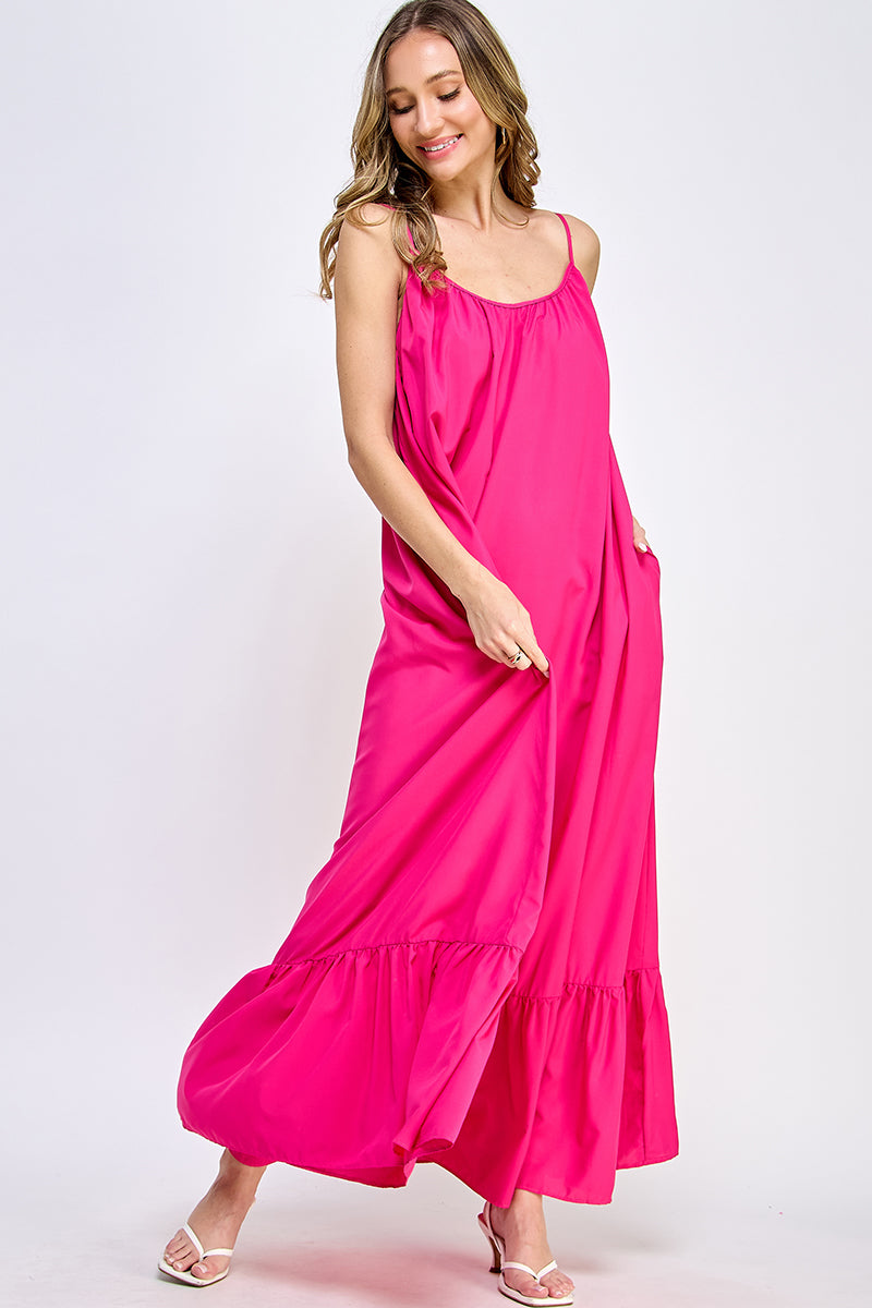 SD0142-1PC-WOVEN CAMI STRAPS SCOOP NECK MAXI DRESS-$18 (Display Sample) - ROYAL // 2222=8PCS * $12 - Burzip Wholesale