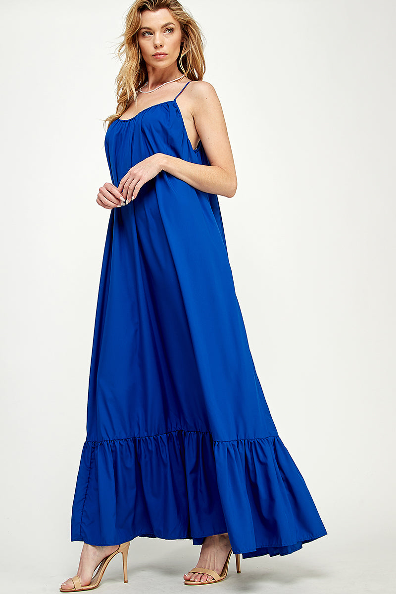 SD0142-1PC-WOVEN CAMI STRAPS SCOOP NECK MAXI DRESS-$18 (Display Sample) - selected color - Burzip Wholesale