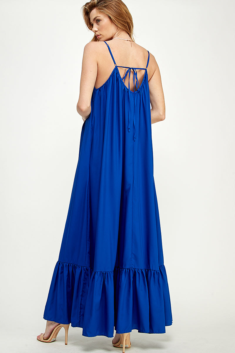 SD0142-1PC-WOVEN CAMI STRAPS SCOOP NECK MAXI DRESS-$18 (Display Sample) - selected color - Burzip Wholesale