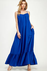 SD0142-1PC-WOVEN CAMI STRAPS SCOOP NECK MAXI DRESS-$18 (Display Sample) - ROYAL / S - Burzip Wholesale