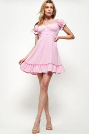 SD0209-1pc-STRETCHED WOVEN TIE WAIST DRESS-$12 (Sample for Display) - BABY PINK - Burzip Wholesale