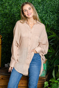 ST0105 Cotton overfit Woven shirts button up - LATTE / 222=6pcs * $15 - Burzip Wholesale