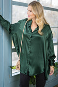 ST0130-1PC-OVERSIZE SATIN BUTTON UP SHIRTS-$27 (DISPLAY SAMPLE) - BLACK / M - Burzip Wholesale
